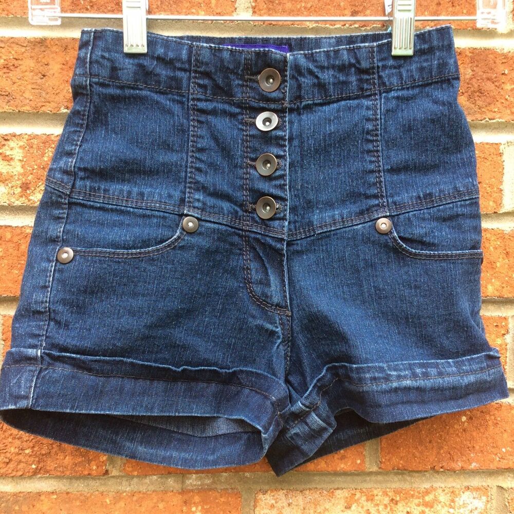 Max Azria & Miley Cyrus Jean Shorts Jr Size 1 High Rise Exposed Button Fly Cuff